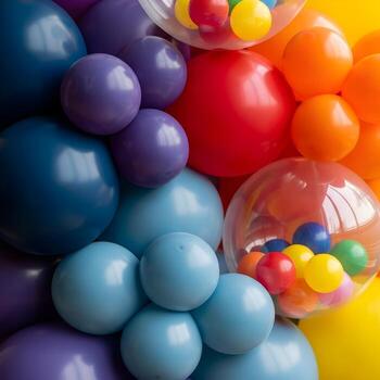 Macro Enchantment A Vibrant Celestial Arrangement of Balloons Showcasing Delicate Textures and Reflective Surfaces under Subtle Ambient Natural Illumination photo