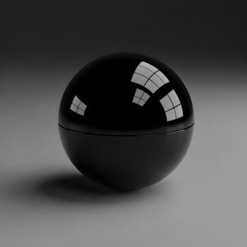An Exquisitely Detailed Upscale Macro Photograph Showcasing a Sleek Glossy Plastic Orb, Merging Refined Minimalism with Smooth, Softly Reflected Monochrome Textures in a Contemporary Design Statement photo