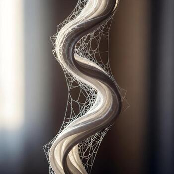 Intricate Elegance Macro Portrait of a Silk Scarf Entwined in Shimmering Cobwebs Amid Soft Natural Light and Minimalistic Grace photo