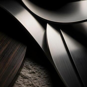 incógnito macro obra maestra orgánico texturas y pulcro metal chocar con difundido ligero y oscuridad para un misterioso, moderno elegancia. foto