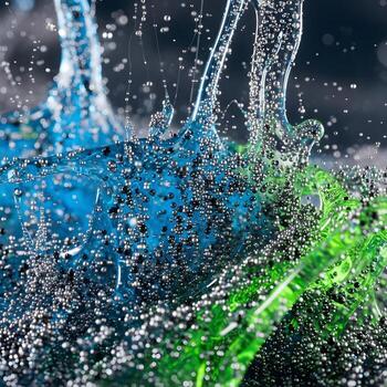 Intricate Nanoparticle Ballet A Macro Close-up View of Dynamic Liquid Motions and Revolutionary Futuristic Nanofluidizer Textural Wonders in Molecular Harmony photo