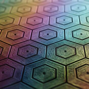 Macro Masterpiece An Iridescent Xylock Pattern Displaying Metallic Textures, Softened Reflections, and Ambient Natural Light in an Exquisitely Elegant Composition photo