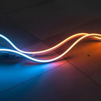 Contemporary Illumination A Sleek Modern Minimalist Composition Showcasing a Luminous Lightstrip with Bold Textures, Elegant Geometry, and Striking Vibrant Contrasts photo