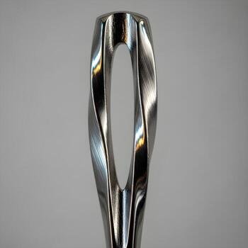 Macro Artistry Unveiling an Intriguing Twisted Needleloop with Sophisticated Metallic Textures and Delicate Reflections Against a Minimalist, Neutral, Elegant Backdrop. photo