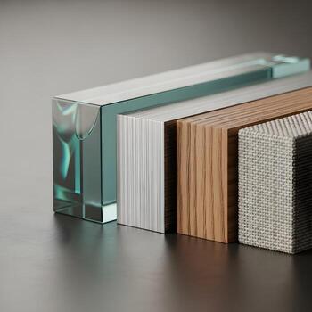 Macro Masterpiece Unveiling The Tactile Fusion of Glass, Metal, Wood, and Fabric with a Subtle Gradient Background in Refined Composition photo