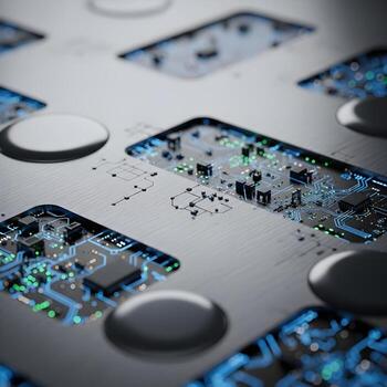 Intricate Macro Exploration of Technological Elegance A Look at Sleek Metals, Vibrant Micro Circuits, and Reflective Surfaces in Modern Minimalism photo