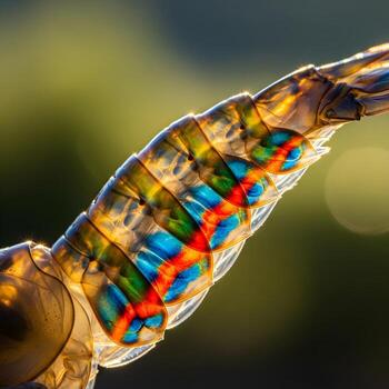 Macro Photography of a Shrimps Glowing Exoskeleton An Intricate Dance of Abstract Textures and Vivid Iridescence Captured in Soft, Natural Illumination photo