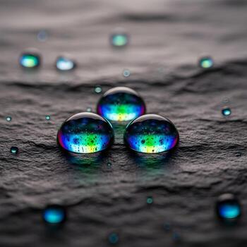 Macro Symphony Iridescent Droplets on Textured Canvas Merging Quantum-Inspired Materials with Ambient Lighting in a Minimalist, Scientific Artistry Display Vividly photo