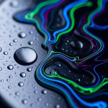 Macrofluorescent Whispers of Radiance A Captivating Journey Through Glowing Fluidic Textures, Shimmering Metallic Reflections, and Soft Ambient Elegance, Undeniably Mesmerizing photo