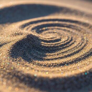 Mesmerizing Macro Study of Luminous Quicksand Fluid Sand Grains Merging with Subtle Mineral Glimmers in Soft Ambient Desert Morning Light photo