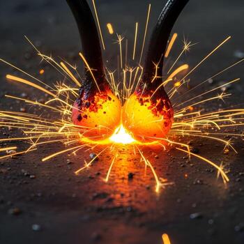 intrincado macro examen de fundido metal gotas chocando con ardiente chispas y dinámica texturas en un escabroso industrial soldadura superficie foto