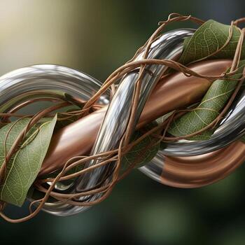 An Intriguing Macro Expedition Harmoniously Blending Metallic Elegance and Organic Fluidity with Soft, Subtle Reflections and Seamless, Gentle Light Infusions. photo