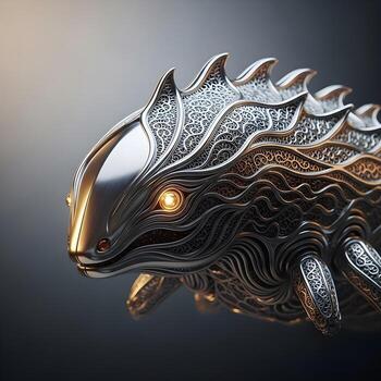 Macro Marvel Ultrafarox's Dynamic Fusion of Luminous Metallic Surfaces, Intricate Organic Patterns, and Atmospheric Soft Lighting in a Minimalist, Upscale Gradient Setting photo