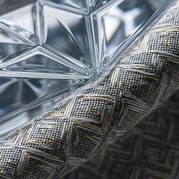 Captivating Study Macro View of Seamless Glass and Woven Fabric Textures Merged with Elegant, Natural Geometric Patterns Under Subtle Illumination photo