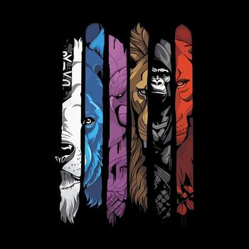 Animals set separated vertical design vector