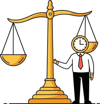 A man holding a scale with a clock on it vector