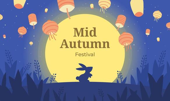 Happy Mid autumn festival, Moon, Rabbit, lantern and abstract elements, Background Banner, template with text vector