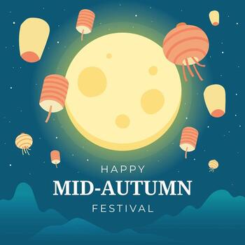 Happy Mid autumn festival, Moon, lantern and abstract elements, Background Banner, template with text vector