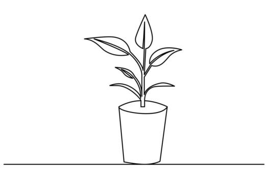 Abstract minimalist growth plant drawing using one continuous line on white background vector