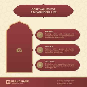 Islamic Infographic Template with Arabic Design Elements and 3 Data Points vector