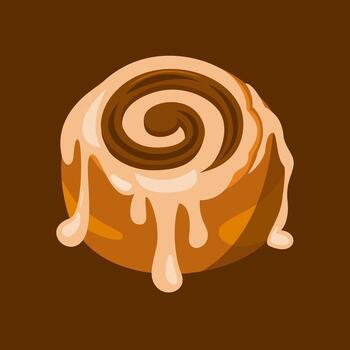 A cartoon drawing of a cinnamon roll with a drizzle of icing vector