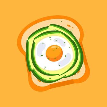 A cartoon drawing of a toasted egg with a slice of avocado on top vector
