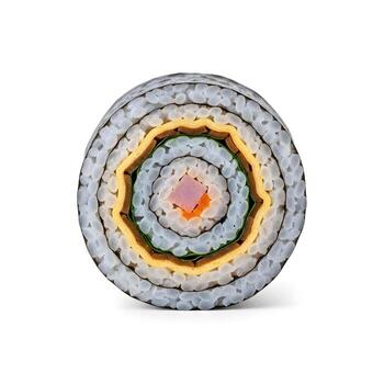 Exquisite Cross-Section of a Sushi Roll Unveiling the Layers of Flavor and Texture with a Close-Up Culinary Perspective photo