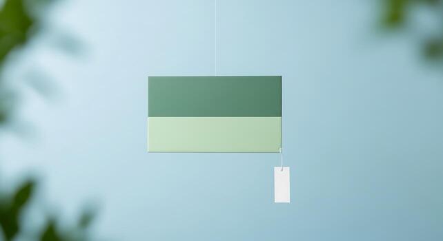 Mockup Abstract Minimalist Design Concept Green Color Block with Blank Tag Pastel Background photo