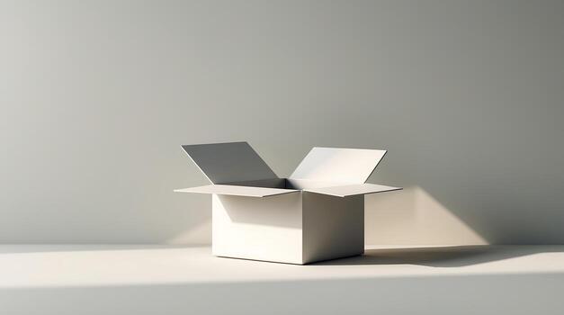 Mockup Open Empty White Box on a Table Concept of Packaging and Delivery photo