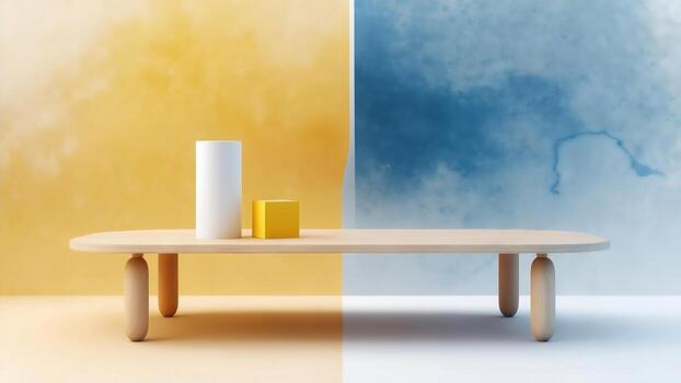 Mockup Abstract Minimalist Art Design with Table and Geometric Shapes photo