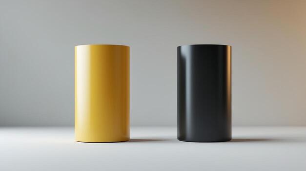 Mockup Abstract Geometric Shapes Yellow and Black Cylinders in Minimalist Composition photo
