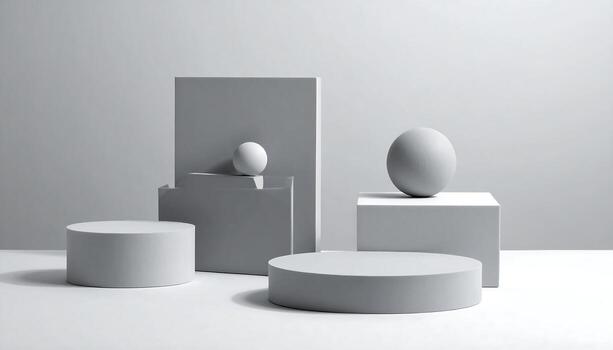Abstract Geometric Shapes 3D Render with Minimalist Design, Gray Background, minimal background photo