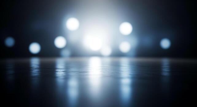 Abstract Blue Bokeh Background, Dark Surface, Elegant Empty Stage, Product Display, artistic photo