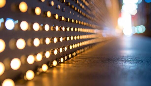 Abstract Illuminated Wall of Lights - Bokeh Effect, Decorative Design, Background, round lights photo