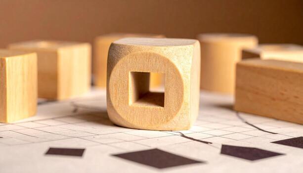 Wooden Block Puzzle Abstract Construction and Problem Solving Concept, design photo