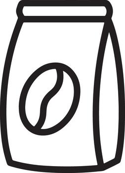 Simple outline drawing of a coffee bag with a coffee bean symbol on its front vector
