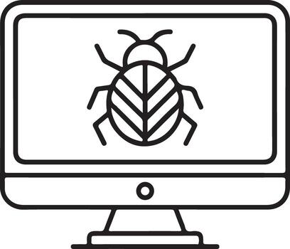 Computer screen displaying a stylized bug icon representing software error or virus threat vector