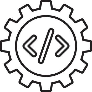 resumen icono de un engranaje con programación código símbolos dentro representando software desarrollo y Ingenieria vector