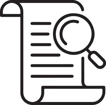 Magnifying glass examining a document or scroll with lines of text vector