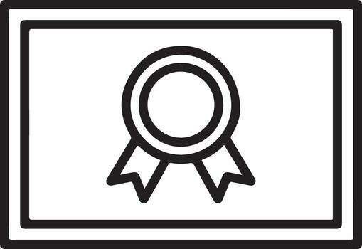 Simple line art icon of a certificate with a ribbon award for achievement and recognition vector