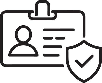 Secure identification badge with shield and checkmark icon representing security and verification vector