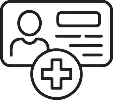 Simple outline icon of an identification card with a person silhouette and a plus sign for adding new members vector