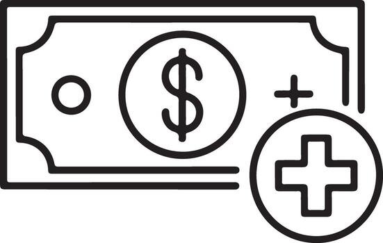 sencillo línea Arte icono representando agregando dinero o creciente financiero valor con un dólar cuenta y más firmar vector