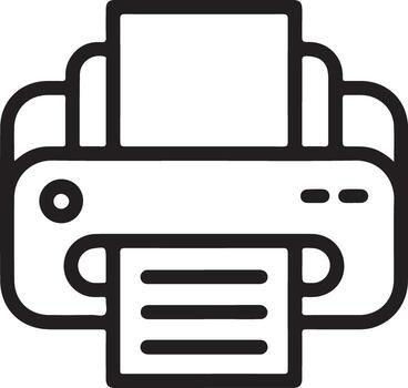 Simple line art icon of a printer with paper coming out and going in vector
