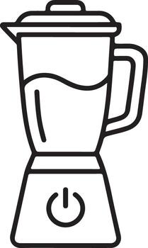 Simple line drawing icon of a blender with a power button and liquid inside vector