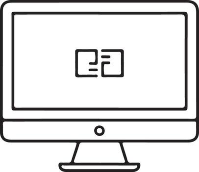 Simple line art icon of a computer monitor displaying a document symbol vector