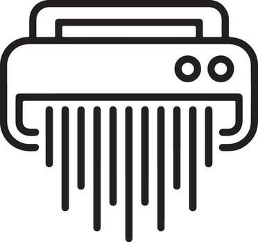 Simple line art icon of a paper shredder destroying documents into strips vector