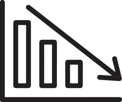 Simple hand drawn bar chart showing a downward trend with a clear arrow indicating decline vector