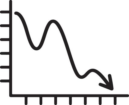 Simple hand drawn line graph showing a downward trend with an arrow indicating decline vector
