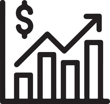 Bar chart and line graph showing upward trend with dollar sign symbolizing financial growth vector